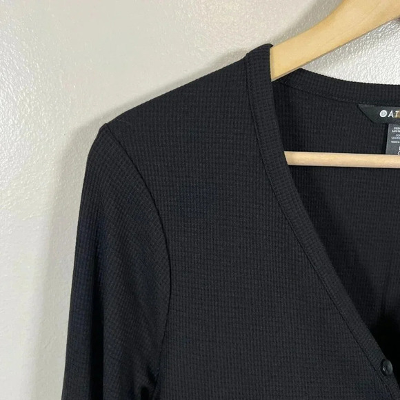 Athleta Wind Down Sleep Top Size Large Black Waffle Knit Henley Lounge Comfy - Picture 7 of 10